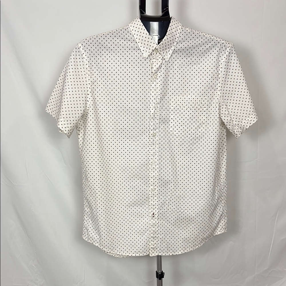 American Eagle Men's Medium White Print Button Front Shirt Short Sleeve